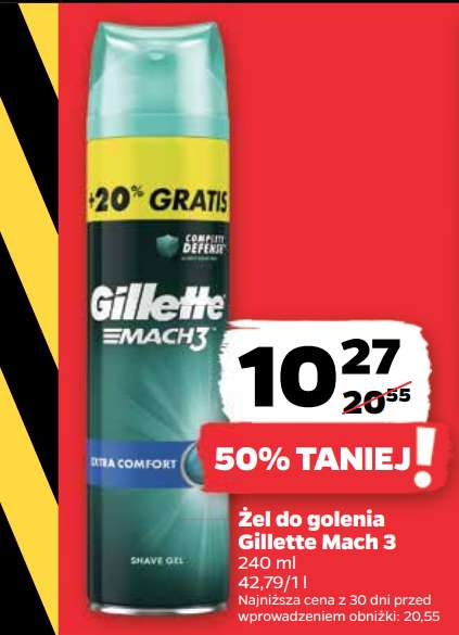 Żel do golenia Gillette Mach 3 (większe opakowanie) 240 ml za 10,27 zł w Netto
