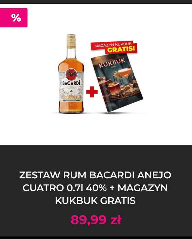 Zestaw Rum Bacardi Anejo Cuatro 0,7 l 40% + magazyn Kukbuk gratis
