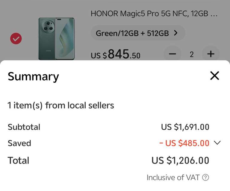 Honor magic5 pro global - cena przy zakupie 2szt 603$szt