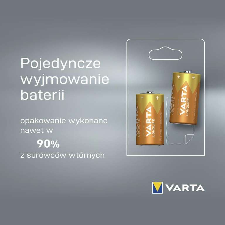 Baterie alkaliczne C LR14 VARTA Longlife (2 szt.), a 4szt rozmiar R20 za 18,43zł i inne, dostawa 0zł (Prime)