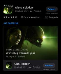 AppStore Alien Isolation za darmo dwie pierwsze misje.