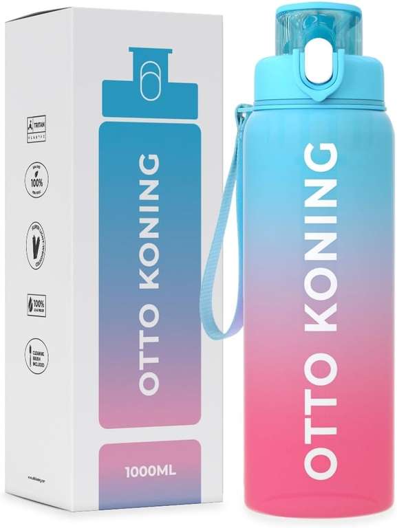 Butelka na wodę Otto Koning 1L z filtrem do owoców i szczoteczką do czyszczenia, Tritan, różne kolory dostawa w cenie z Prime