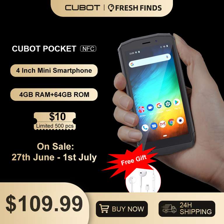 Najmniejszy smartfon na rynku - Cubot Pocket (4", 4/64GB, 3000mAh) @ AliExpress