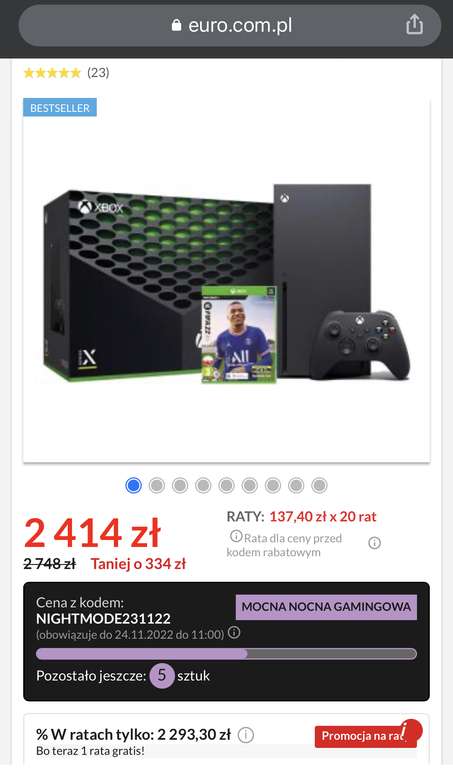 Konsola Xbox Series X + FIFA 22 (możliwe 2293zł w ratach)