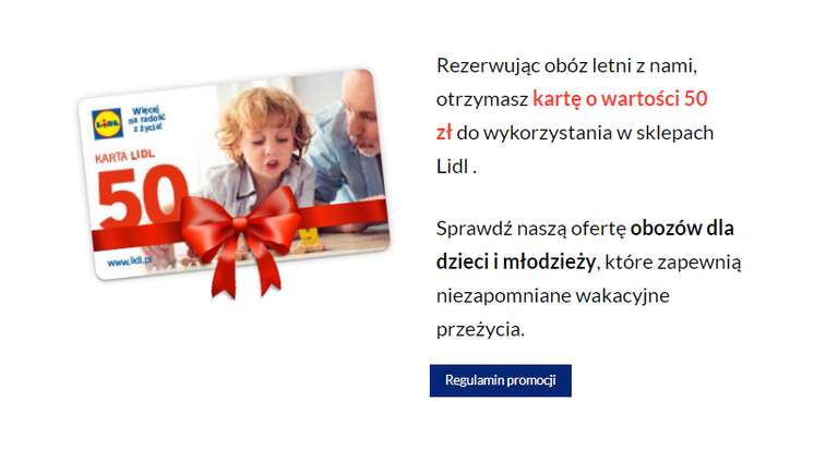 Bon 50 zł na zakupy w LIDLU w prezencie przy rezerwacji kolonii i obozów na www.fajnyczas.pl