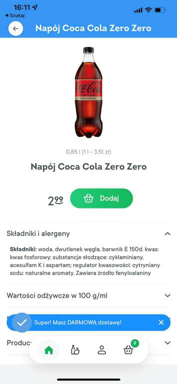 Coca Cola Zero Cukru Zero Kofeiny 850 ml [NOWOŚĆ W PL] - błąd cenowy na aplikacji Jush - 2,99 zł [możliwe 1,81 zł]