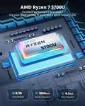 Mini PC, AMD Ryzen 7 5700U 16GB DDR4 512GB SSD Win11Pro/Wifi6/Bluetooth5.2/DP+HDMI/USB-C | 361€