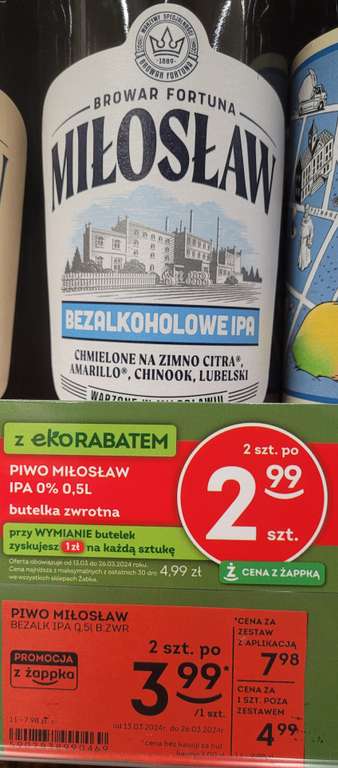 Piwo Miłosław bezalkoholowe IPA 2 szt po 2,99 z aplikacją żappka