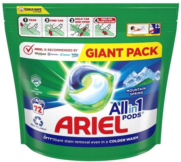 Kapsułki do prania Ariel All-in-1 Pods Mountain Spring, 72 sztuki (możliwe 56,88zł - opis)