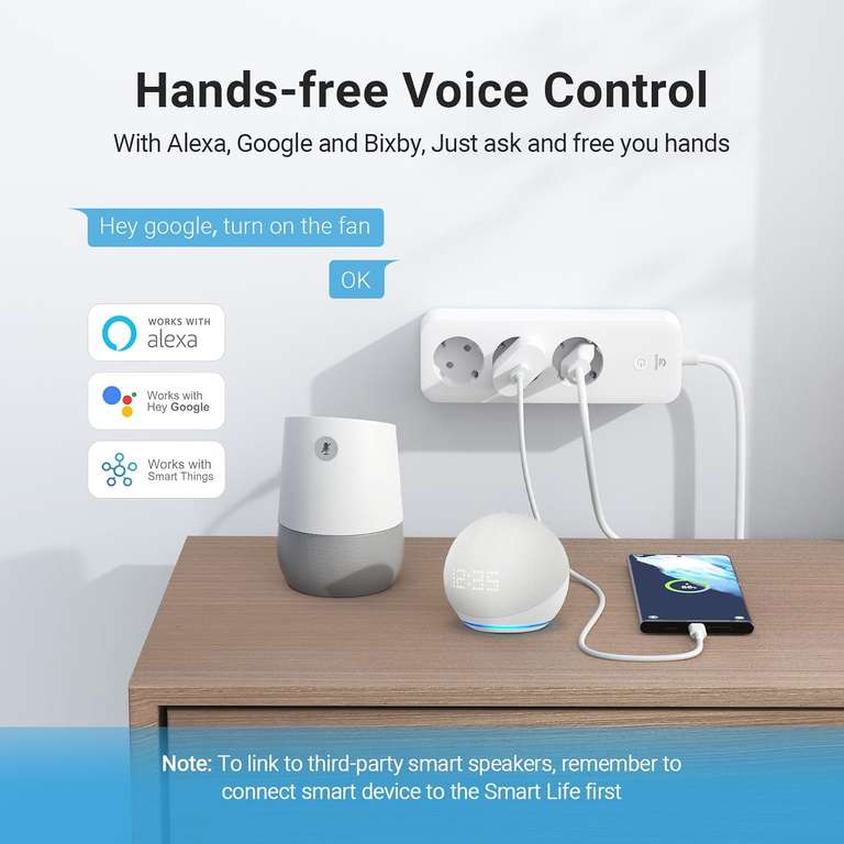 Eightree Listwa zasilająca Smart WLAN z 3 przyłączami AC, Alexa, Google Home, sterowanie głosem, 16 A, 1,5 m na amazon
