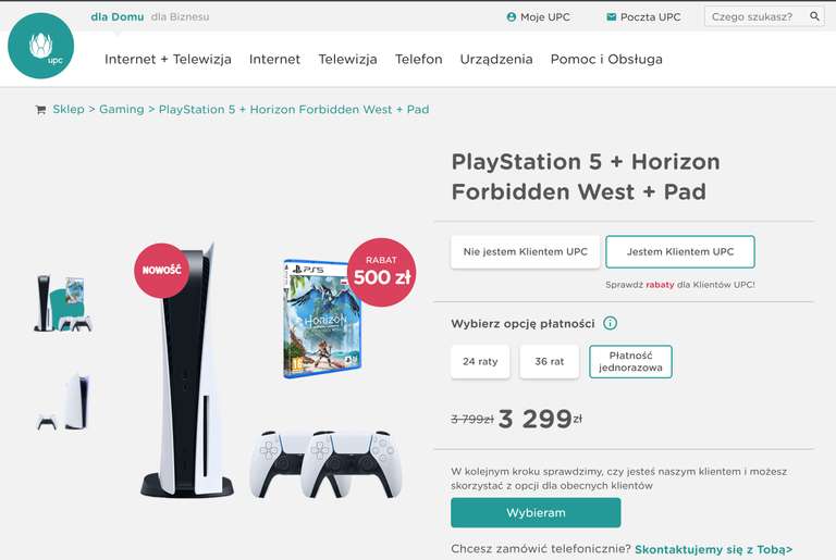 PlayStation 5 + Horizon Forbidden West + Pad (rabat 500zł dla klientów UPC)
