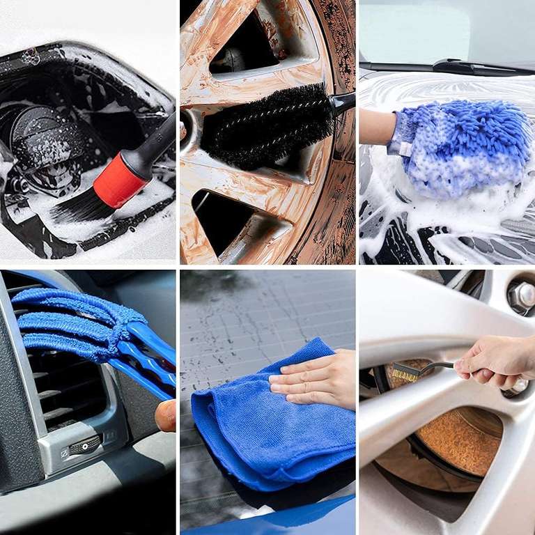 URAQT Zestaw szczotek i narzędzi do czyszczenia i mycia samochodu, 15 szt.