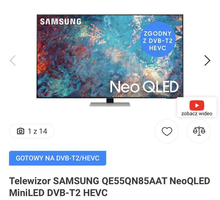 TV QLED Samsung QE55QN85A + uchwyt