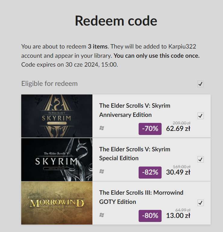 Promocja na TES Skyrim i Morrowind na GOG dla subskrybentów newslettera