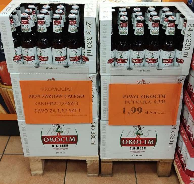 Piwo Okocim 0,33 za 1,67 przy zakupie 24 sztuk na stacjach Crab