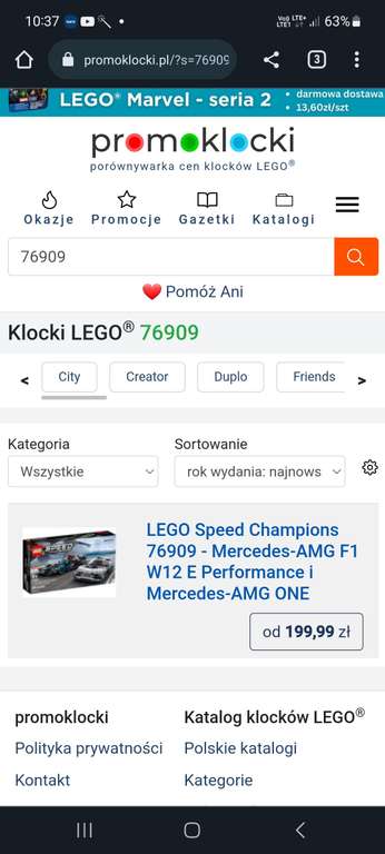 76909 Lego Speed Champions Mercedes AMG @Leclerk Ostrołęka