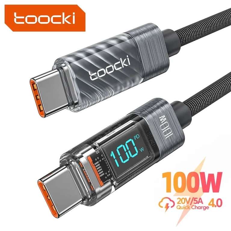 Toocki 100W przezroczysty kabel USB C do typu C PD szybkie ładowanie 1m US $3.27