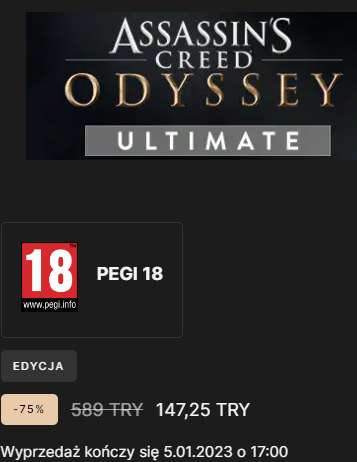 Gra PC Assassin's Creed: Odyssey Edycja Ultimate za 34,41 zł - wymagany VPN TR @ Epic Games