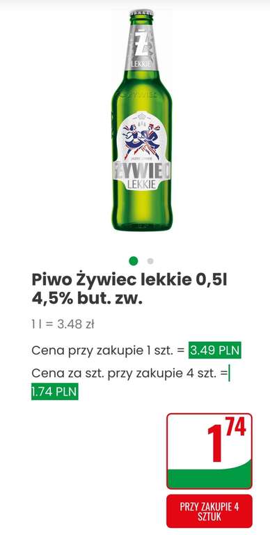 Piwo Żywiec Lekkie 4,5% 0,5l ● 2+2 gratis ○ butelka zwrotna