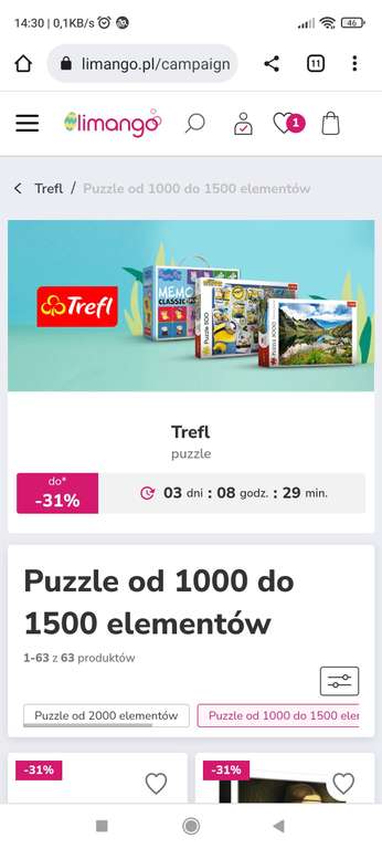 Rabat 31% dla użytkowników Limango na puzzle Trefl