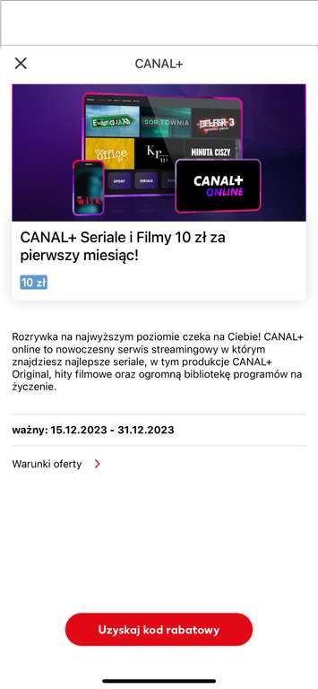 Canal+ Filmy i Seriale - 1 miesiąc za 10 zł w aplikacji Kaufland