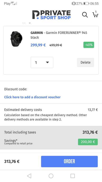Zegarek sportowy Garmin Forerunner 945 black 299 euro