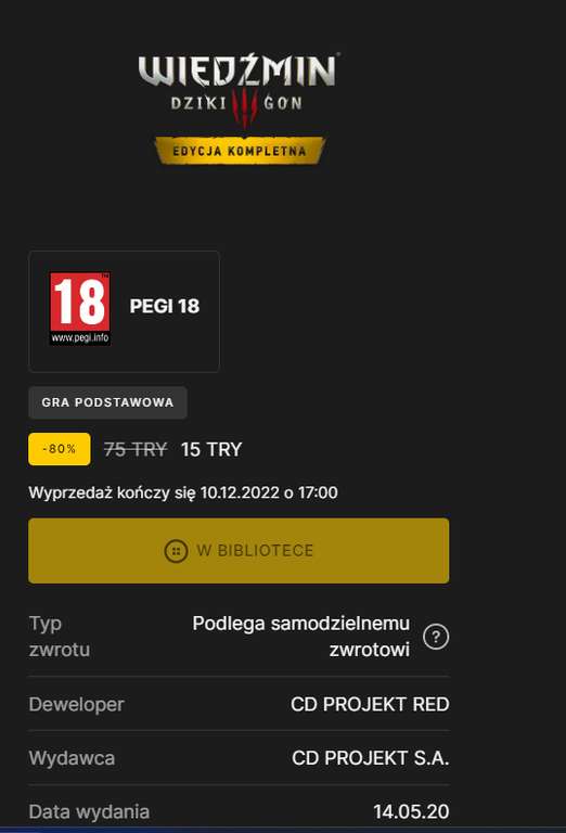 Wiedźmin 3: Dziki Gon — Edycja Gry Roku [PC, Turcja VPN, Epic Games]