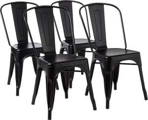 Zestaw czterech metalowych krzeseł Amazon Basics, 51 dł. x 43 szer. x 85 wys. cm