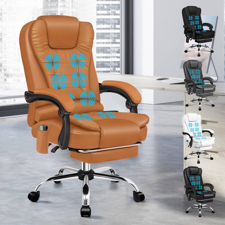 Ergonomiczne Krzesło Biurowe ALFORDSON z Funkcją Masażu i Ogrzewania, Brązowe