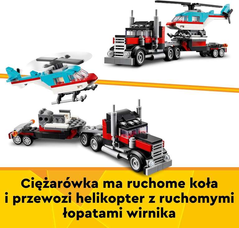 LEGO Creator 3 w 1 31146 Ciężarówka z platformą i helikopterem