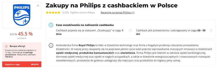 45,5% cashback na oficjalnej stronie Philips - Letyshops