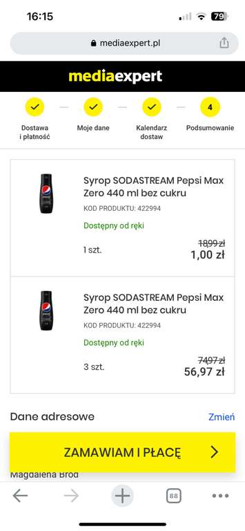 4x Syrop Sodastream Pepsi max za 57,97 zł (14,49 zł / szt.)
