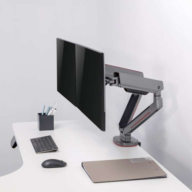 OPLITE MT15 Monitor Arm Uchwyt na podwójny ekran TV Mocowanie ekranu 17" do 32" cali do montażu na biurku VESA