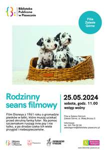Bezpłatny, rodzinny seans filmowy W. Disneya "101 dalmatyńczyków" w Publicznej Bibliotece w Piasecznie