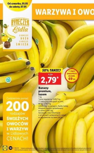 LIDL Banany 2,,79 zł za 1 kg (przy zakupach za 69 PLN)
