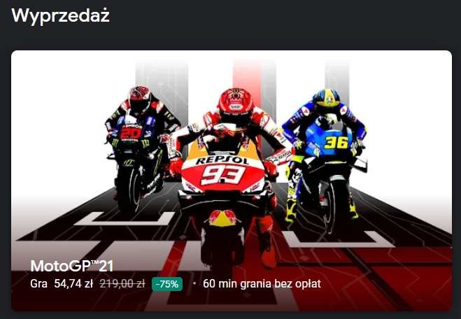 MotoGP21 za 54,74 zł - wyprzedaż na Google Stadia