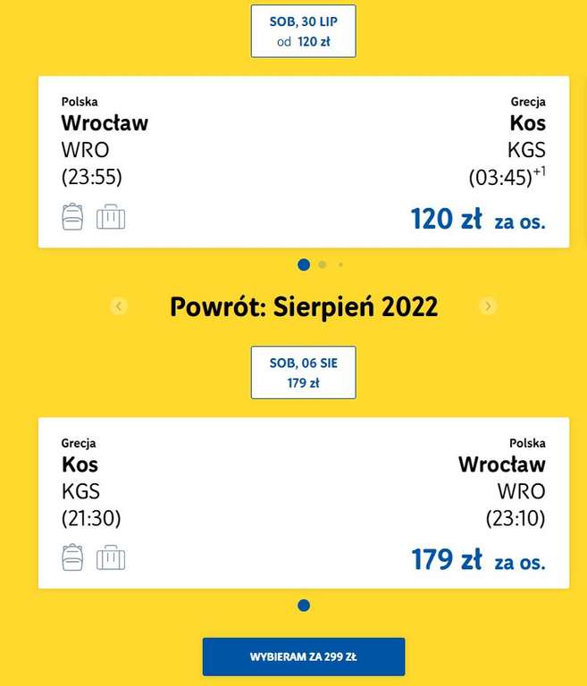 Lot czarterowy Wrocław - Kos - Wrocław / 6/7 dni / wylot 30.07-06.08 299zł bagaż 20kg