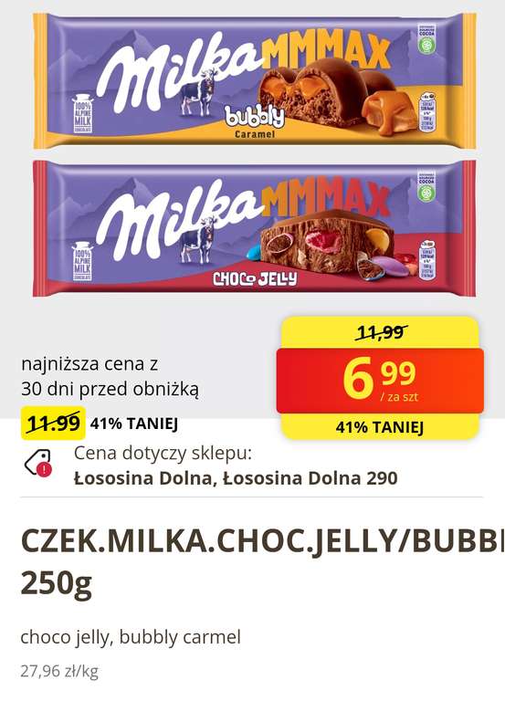 Czekolada Milka Choco Jelly / Bubbly Caramel 250g - 6.99zł - Biedronka