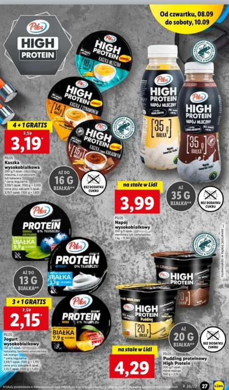 Kaszki i jogurty proteinowe HIGH PROTEIN taniej / Lidl