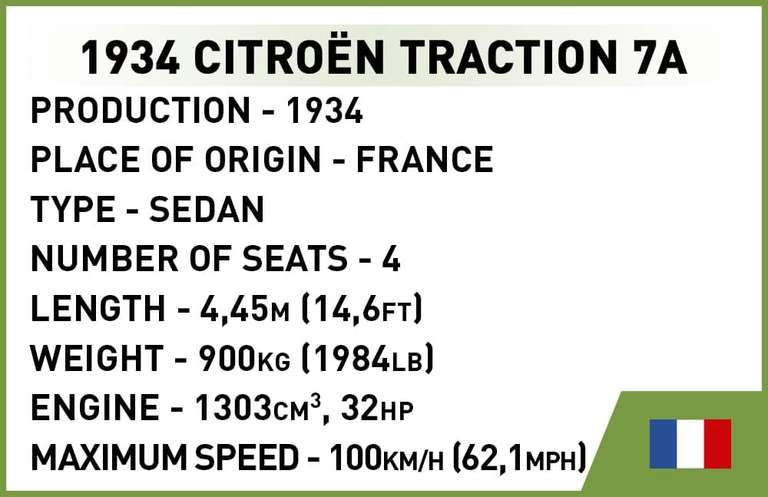 Klocki Cobi 1934 Citroen Traction 7A 2263 (w zestawie figurka). Produkt na licencji Citroen.