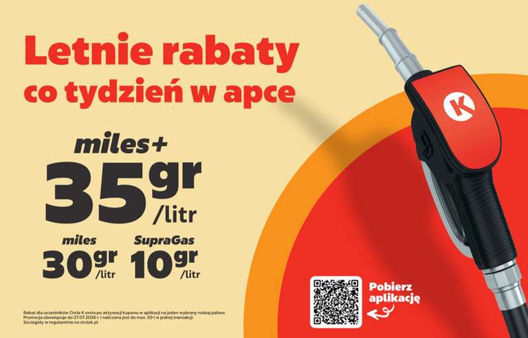 Letnie rabaty co tydzień w apce Circle K Extra Rabat 10/30/35 gr/l na lpg/miles/miles+