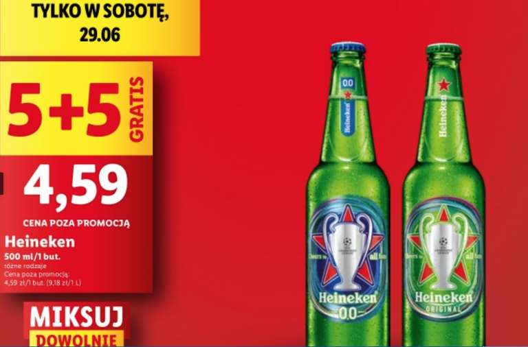 Piwo Heineken Original lub 0% but. bezzwrotna 0,5L 5+5 gratis @Lidl