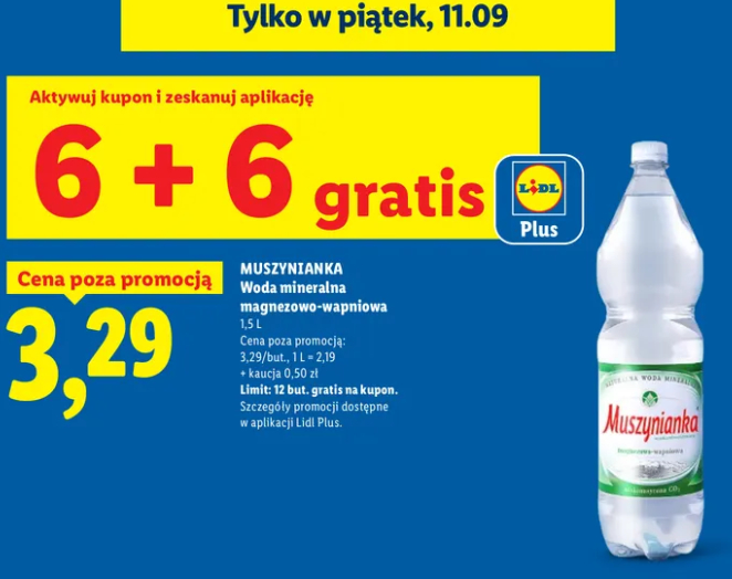 Woda mineralna Muszynianka 1,5L 6+6 gratis @Lidl
