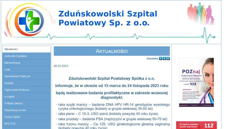Darmowe badania diagnostyki raka piersi, raka szyjki macicy, raka prostaty, raka trzonu macicy dla mieszkańców powiatu zduńskowolskiego