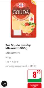 Ser Gouda w plastrach Mlekovita 500g (1kg=16,58zł) cena 1 opakowania przy zakupie 2 @Dino