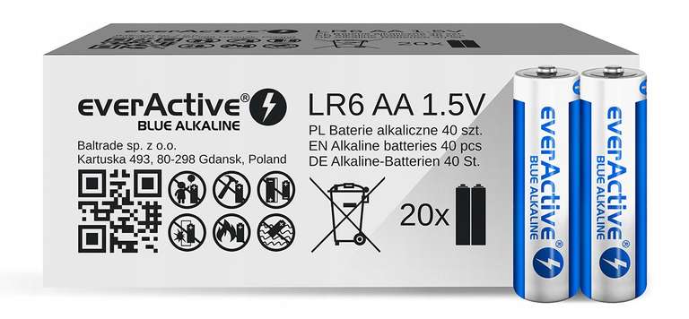 80 szt. baterii alkaicznych everActive (40szt. AA + 40 szt. AAA)