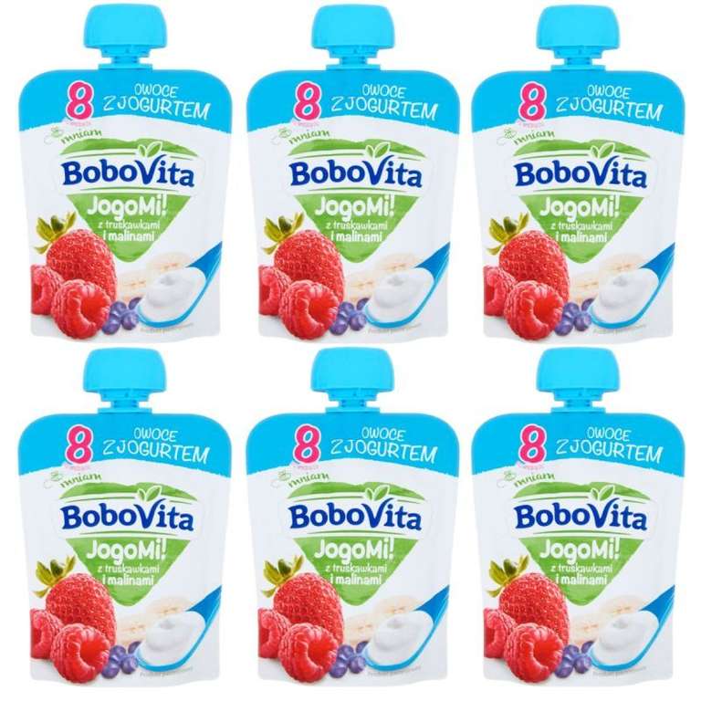 BoboVita JogoMi! Owoce z jogurtem z truskawkami i malinami po 8 miesiącu Zestaw 6 x 80 g