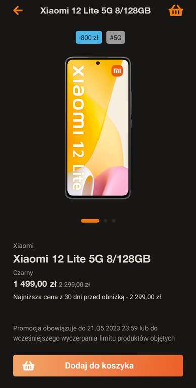 Smartfon Xiaomi 12 Lite 5G 8/128 Czarny dla klientów Orange FLEX
