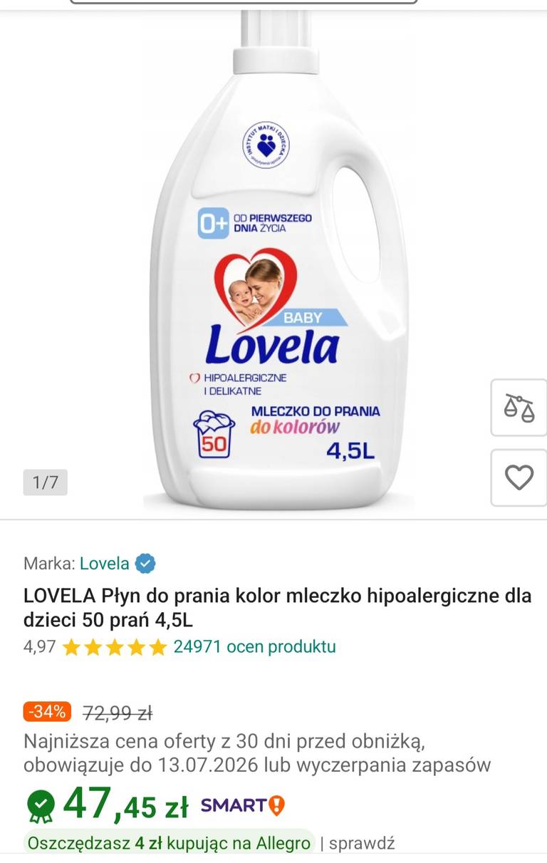 LOVELA Płyn do prania kolor mleczko hipoalergiczne dla dzieci 50 prań 4,5L