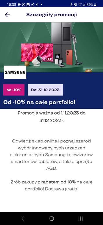 -10% oraz 100 za 1000 na samsung.pl z aplikacją Sodexo (Pluxee) np. S23 8/256 3030zł, S23+ 8/256 3600zł, S23 Ultra 8/256 4550zł